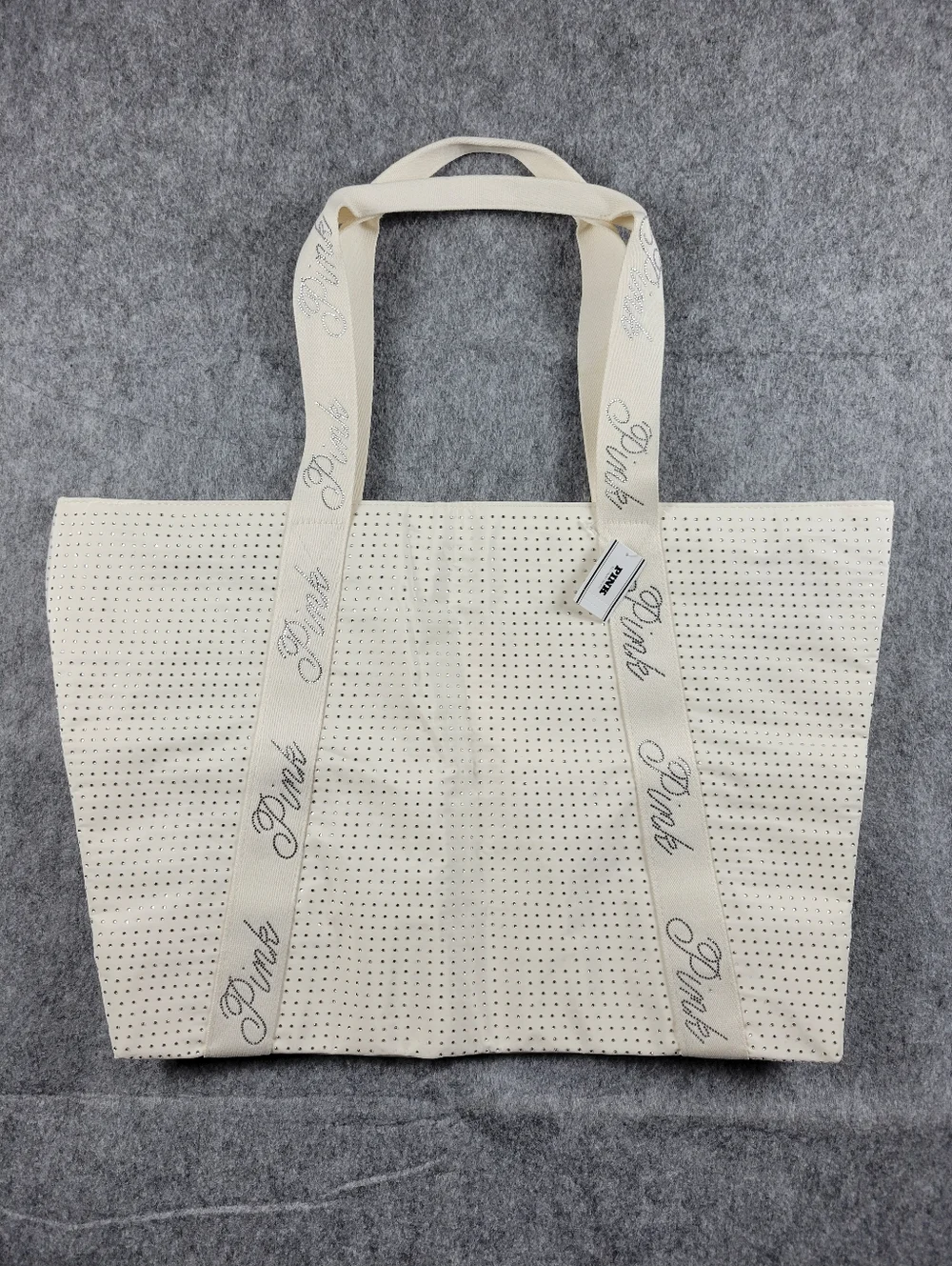 NWT Victoria’s Secret PINK Bling Ivory Rhinestone Studded Cream Tote Bag